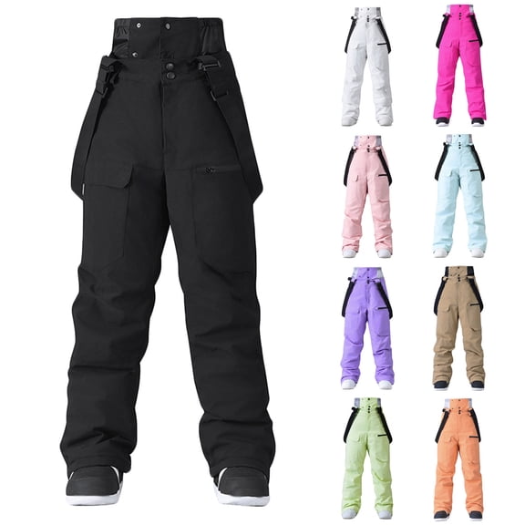 FRSASU Mens Solid Winter Thick Warm Skiing Pants Windproof Waterproof Suspender Trousers Snow Snowboard Pants White