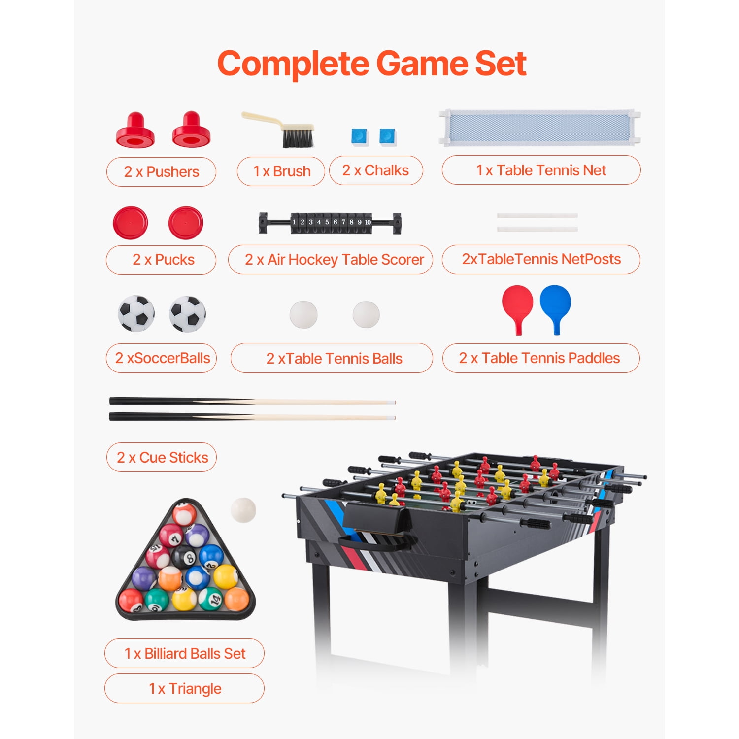 KFFKFF Quad-Function Game Table Kit, 48" Air Hockey Surface, Versatile Table Featuring Air Hockey, Pool, Foosball, Table Tennis, Pushers & Pucks, Recreational Arcade Table for Home Game Space