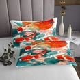 thumbnail image 3 of YST Koi Fish Print Queen Bedspread Set Japanese Style Quilt Set, Summer Lotus Floral Coverlet Set Turqoise Leaves Bedding Set, Butterfly Animal Bed Cover Botanical Home Decor, 3 of 3