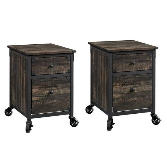 Home Square 2 Piece 2-drawer Mobile Wood Filing Cabinet Set in Carbon Oak/Black