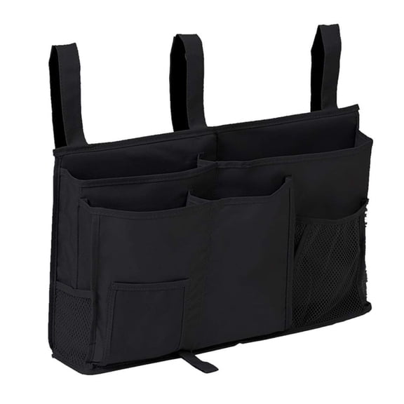 Manss Bedside Storage Caddy, Hanging Storage Organizer Bag with 8 Pockets for Bunk Dorm Rooms, Hospital Bed Rails, Baby Bed, Camp (Black)