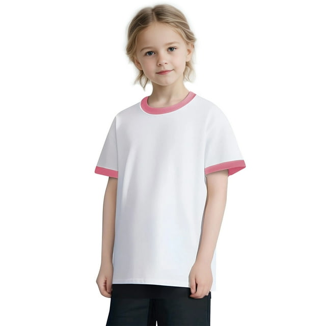 Zpanxa T-Shirts pour Adolescente Couleur Unie Col Rond Manches Courtes Été Décontracté Respirant Haut en Coton 10 Ans