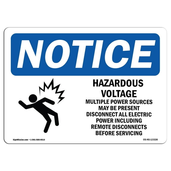 OSHA Notice Sign - Hazardous Voltage Multiple Power Sign With Symbol | Decal | Protect Your Business, Construction Site |  Made in the USA