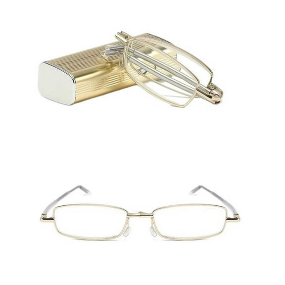 Metal Foldable Reading Glasses – Portable PC Lens with Case, Comfortable Silicose Nose Pads for Men & Women