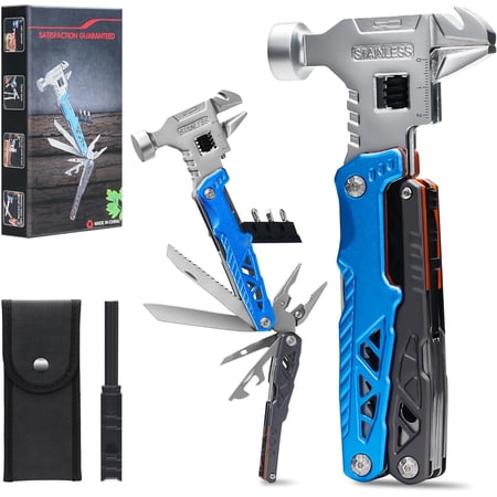 18-in-1 Multipurpose Tool Kit Survival Camping Gear & Fishing Gifts for Dad - Multitool with Hammer Pliers Screwdriver and Pocket Knife for Men