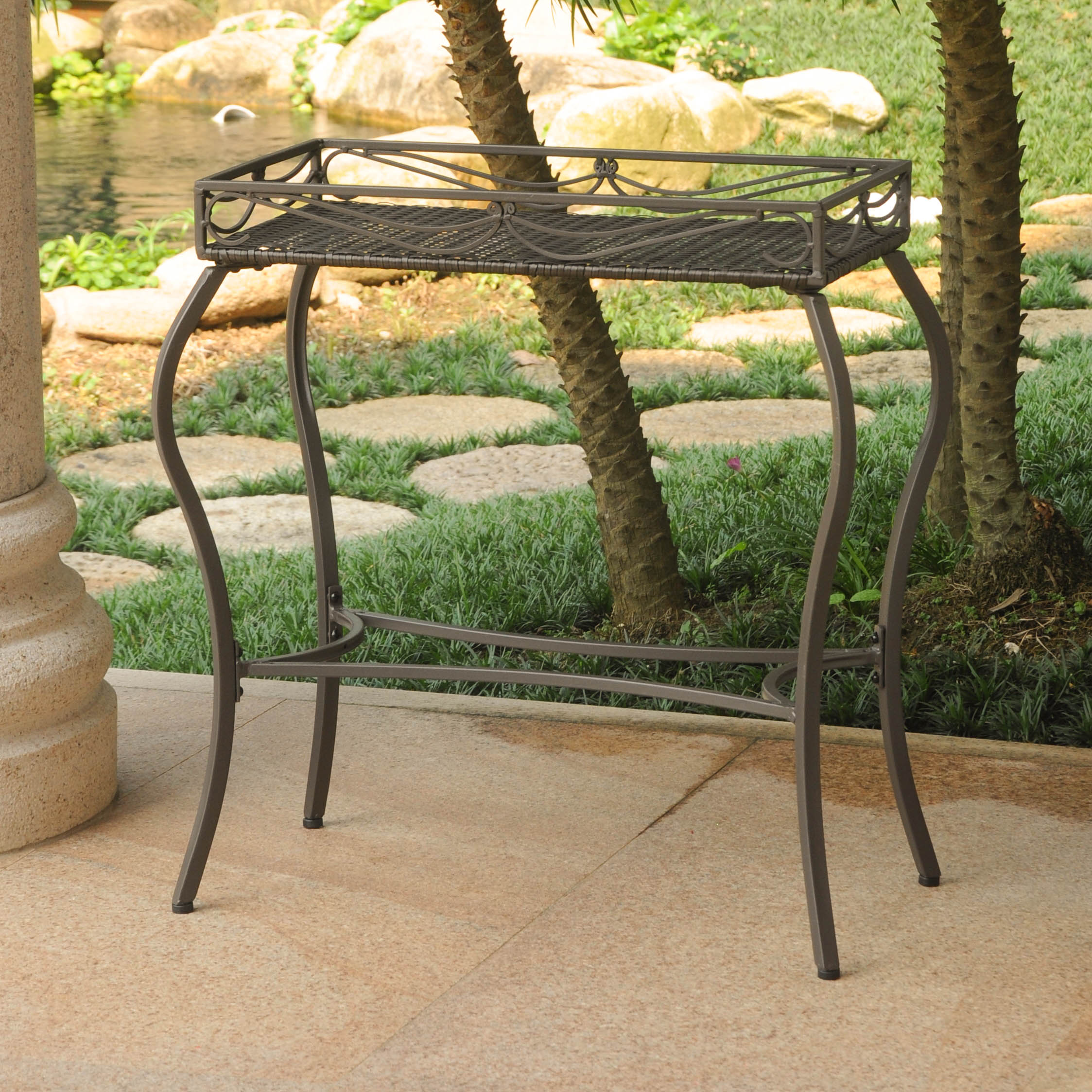 International Caravan  Valencia Resin Wicker & Steel Rectangular Plant Table - Chocolate - image 2 of 2