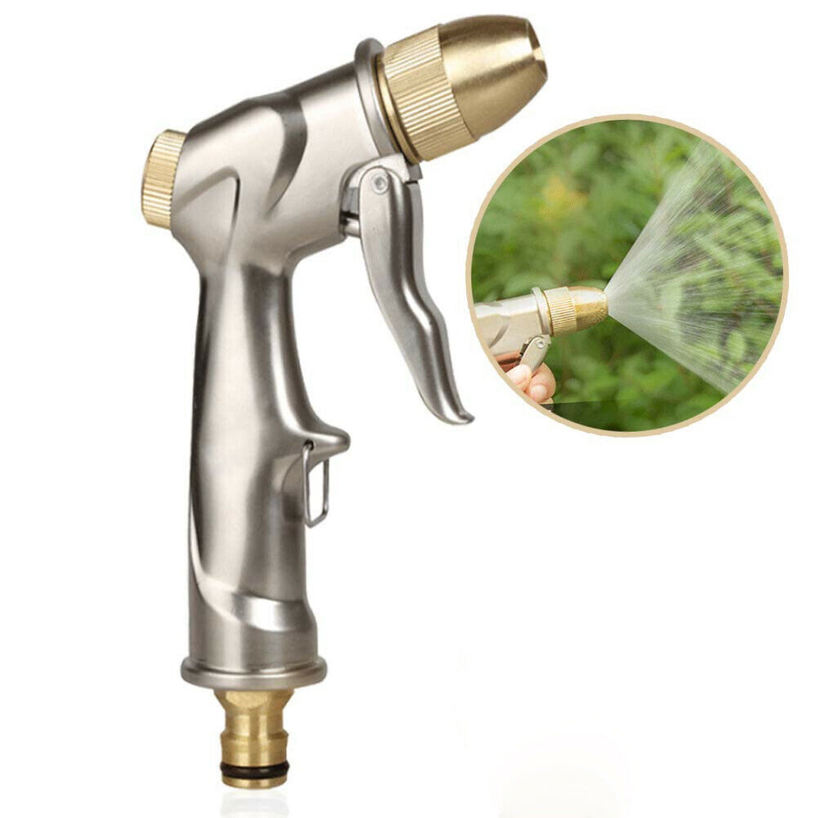 Garden Water Gun Hose Sprayer Heavy Duty Metal Rear Trigger Nozzle Adapter Set 