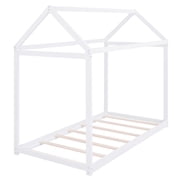 Euroco Twin Wood House Bed Frame with Roof, White