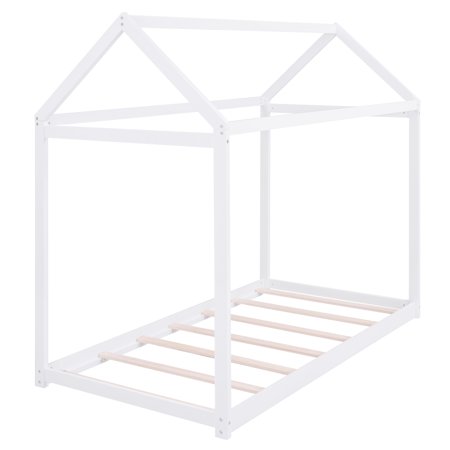 Euroco Twin Wood House Bed Frame with Roof, White