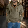 thumbnail image 3 of Comfy Sweatshirts for Men Loose New Mens Vintage Corduroy Button up Hoodies Fall Long Sleeve Drawstring Pullover Sweatshirt with Elbow Patch Army Green 3XL, 3 of 7