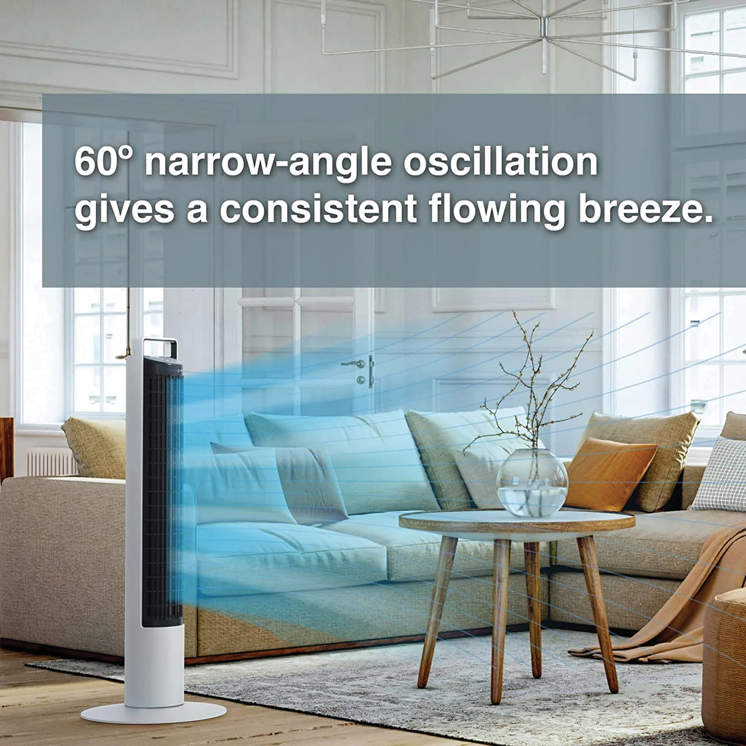 Aspen 40-In. 4-Speed Oscillating, Washable Smart Tower Fan with Remote, ASTF-A40-BLK, White and Black, ASTF-A40-BLK