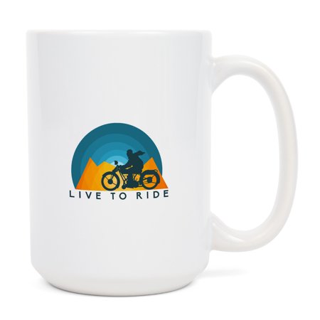 

15 fl oz Ceramic Mug Live to Ride with Straight Mountains Motorcycle Dishwasher & Microwave Safe