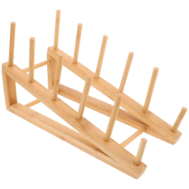 Escurreplatos de bambú: portavasos en forma de escalera, organizador de platos de bambú, escurridor de tazas para encimera de cocina.