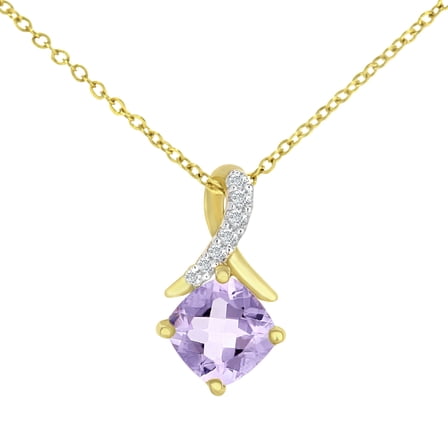9ct Gold Jewelco London 2pts Diamond Cushion 1/2ct Amethyst Kiss Necklace 18"