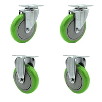5 Inch Green Polyurethane Wheel Swivel Top Plate Caster Set with 2 Rigid SCC