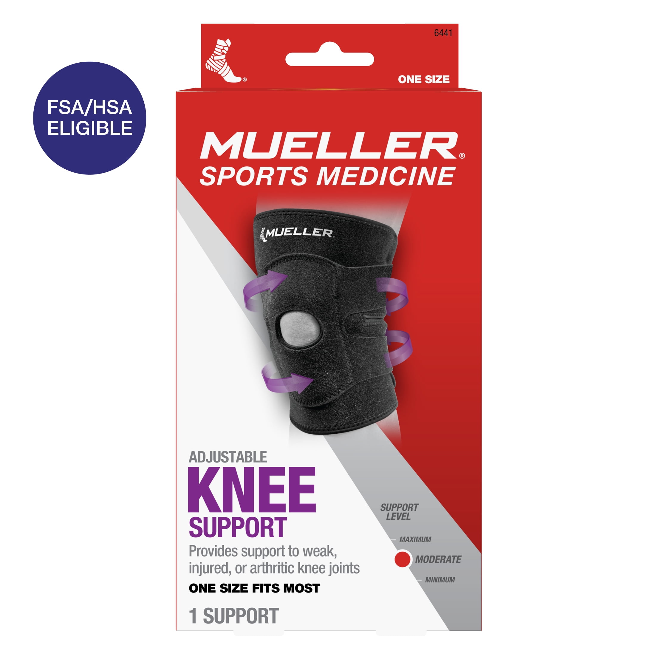 Mueller FIR 4 Way Stretch Knee Support with Straps MD/LG