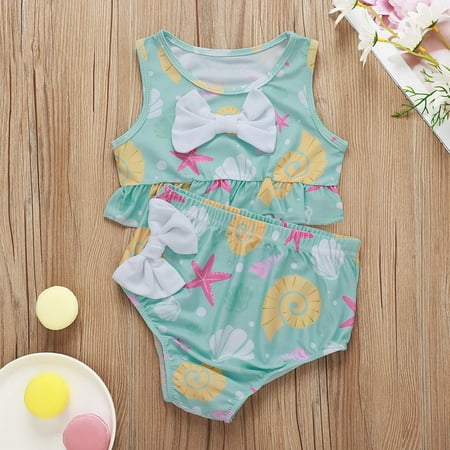 

Simplmasygenix Baby Sets Clearance Summer Dress Toddler Baby Kids Girls Sleeveless Shell Print Bow Beach Two-Piece Swimwear Sets