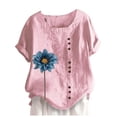 thumbnail image 1 of Heliisoer Hauts pour Femmes, Liquidation d'Été Femmes Décontracté Imprimé Manches Courtes Col Rond Grande Taille T-Shirt Haut Blouse, 1 of 5