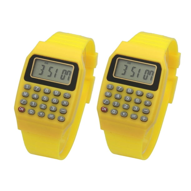BRIGHTFUFU 2pcs tipo de reloj calculadoras reloj de cálculo portátil muñeca operación geométrica reloj regalo de cumpleaños para niños amarillo