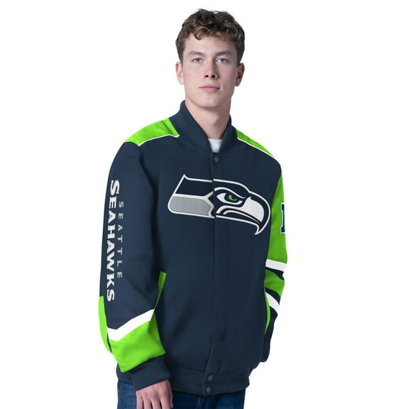 Men's G-III Sports by Carl Banks College Navy Seattle Seahawks Prime Time Full-Zip Racing Jacket