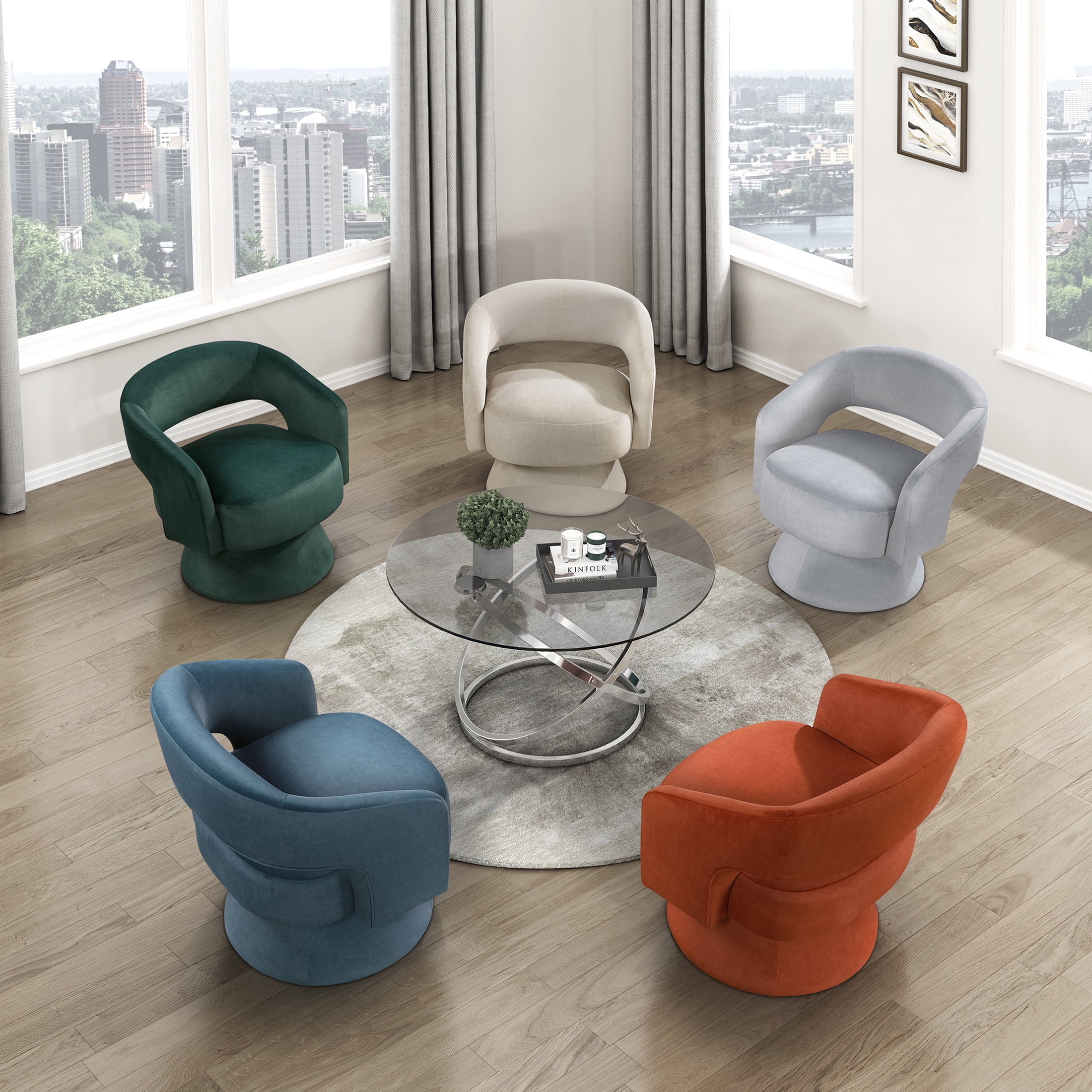 OakvillePark Alderwyn Velvet Swivel Chair with Round Base, Orange