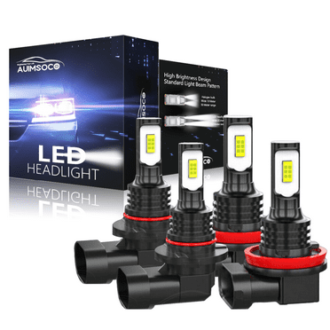 AUIMSOCO 9005 H11 LED Headlight Bulbs Set, 1:1 Size 9005/HB3 H11/H8 300% Brighter LED Fog Lights, 6000K Cool White, Plug and Play, Pack of 4