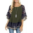 thumbnail image 2 of Cute Party Summer Tops for Women Plus Size Boho Flowy Loose Womens Blouses Trendy Tunics Round Neck Floral Print Color Block Shirts for Women Dressy 3/4 Sleeve Casual Tshirt, 2 of 7