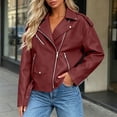 thumbnail image 2 of CaComMARK PI Women's Metallic Faux Leather Moto Biker Jacket Holographic Shiny Zipper Up Party Jackets with Zipper Pockets Wine, 2 of 5