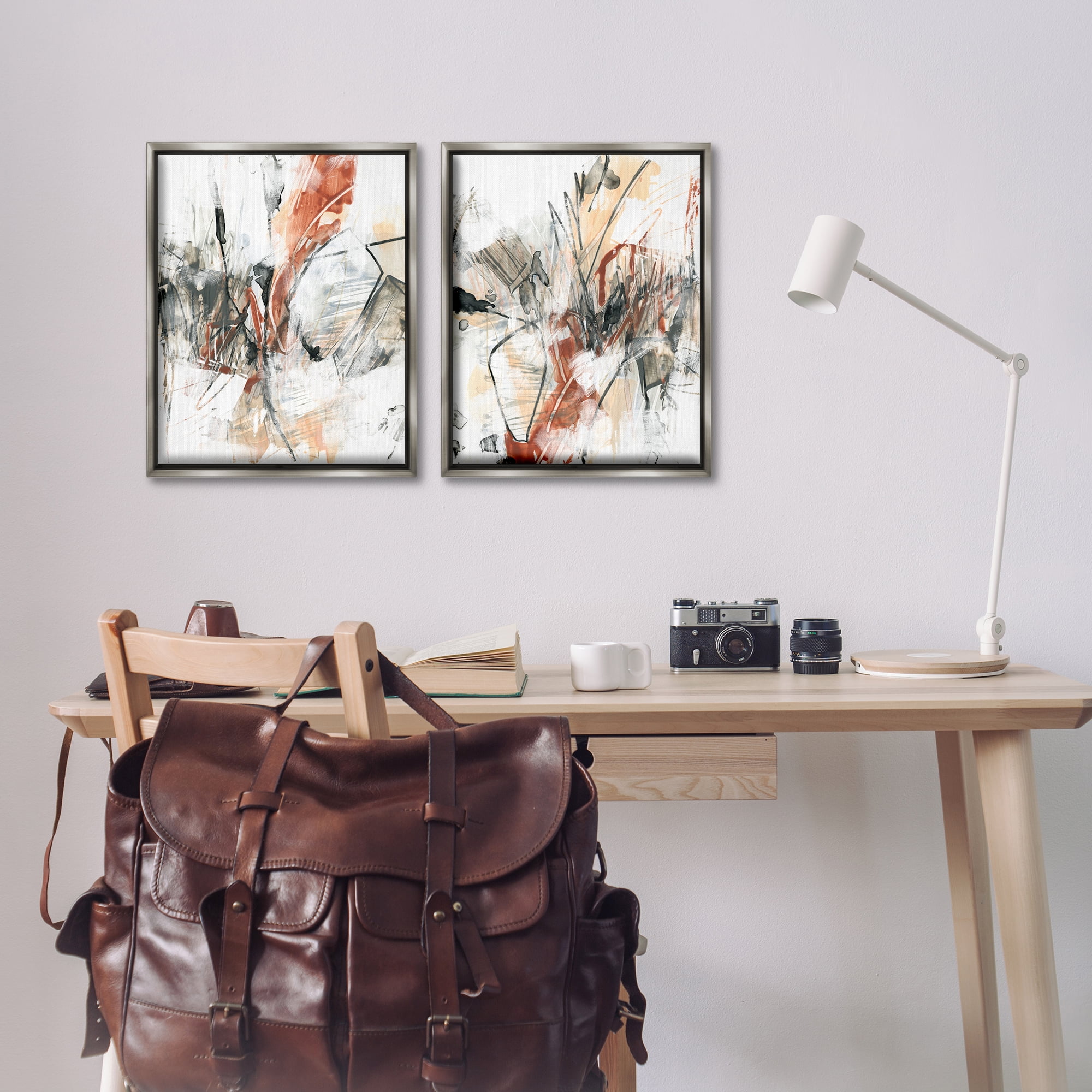 Stupell Industries Chaotic Scribbles Abstracts Abstract Painting Gray Floater Framed Canvas Art Print Wall Art, 17 x 21, Set of 2