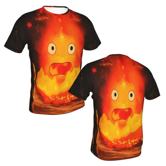 Unisex Adult Howls Moving Castle Fire T-Shirts, 3D Graphic Novelty Shirts Crewneck Short Sleeve Tees for Men Women