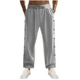 thumbnail image 2 of Pantalones largos de moda para hombre, casuales, de color sólido, con botones, cintura elástica, rectos, con pierna de cuerno, pantalones largos de poliéster para hombre., 2 of 7