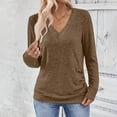 thumbnail image 2 of WTOBBY Women's Casual V-Neck Long Sleeve Blouse, Solid Color Button Front Top, Relaxed Fit Shirt, Everyday Comfort Wear with Fashionable Design,Coffee 2XL, 2 of 4