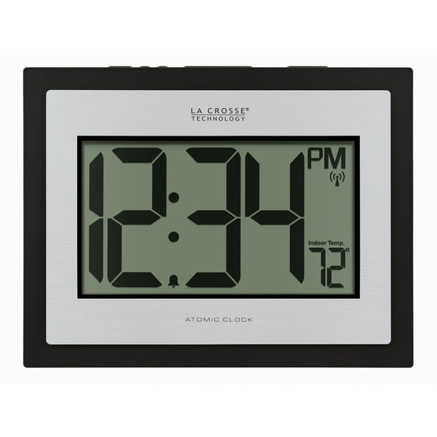 La Crosse Technology Silver Table/Wall Digital Atomic Clock with Indoor Temperature, 5131422S