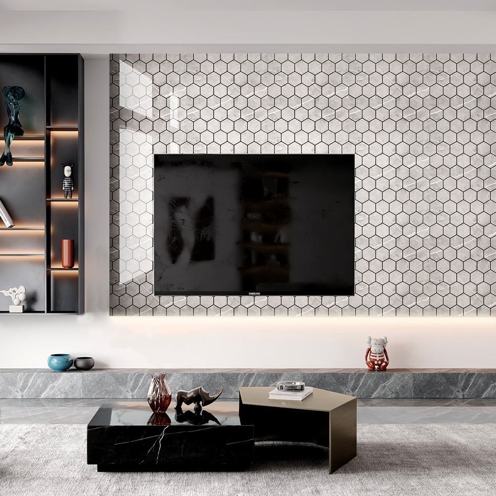 20 Pcs Hexagon Non-Slip Floor Sticker for Home Decor, 12" x 12" Peel and Stick Self-Adhesive Wall Sticker for Living Room Kitchen Bathroom