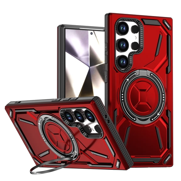 Allytechgroup for Samsung Galaxy S26 Ultra Case with 360° Rotatable Ring Stand, Lightweight Shock-Absorbent Magnetic Lock Military Protection Shockproof Bumper for Samsung Galaxy S26 Ultra, Red