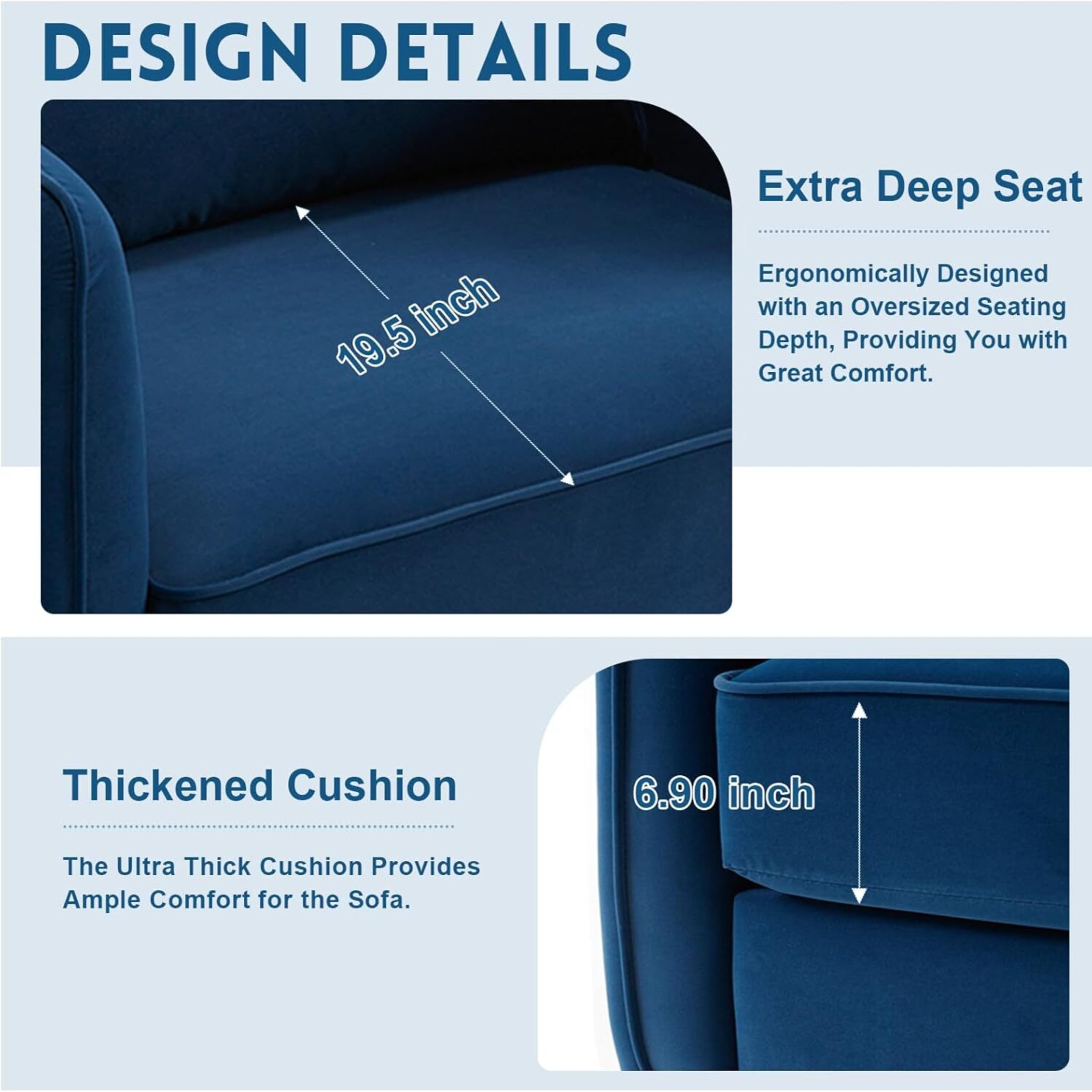 Noble House Mid-Century Modern Velvet Upholstered Accent Chair with Pillow, Metal Legs, Blue