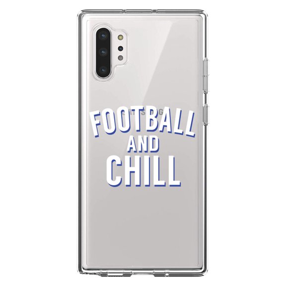 DistinctInk Clear Shockproof Hybrid Case for Galaxy Note 10 PLUS (6.8" Screen) - TPU Bumper Acrylic Back Tempered Glass Screen Protector - Football and Chill