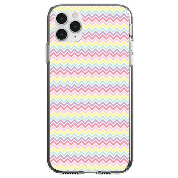 DistinctInk Clear Shockproof Hybrid Case for iPhone 12 MINI (5.4" Screen) - TPU Bumper, Acrylic Back, Tempered Glass Screen Protector - Rainbow Chevron Stripes Pattern