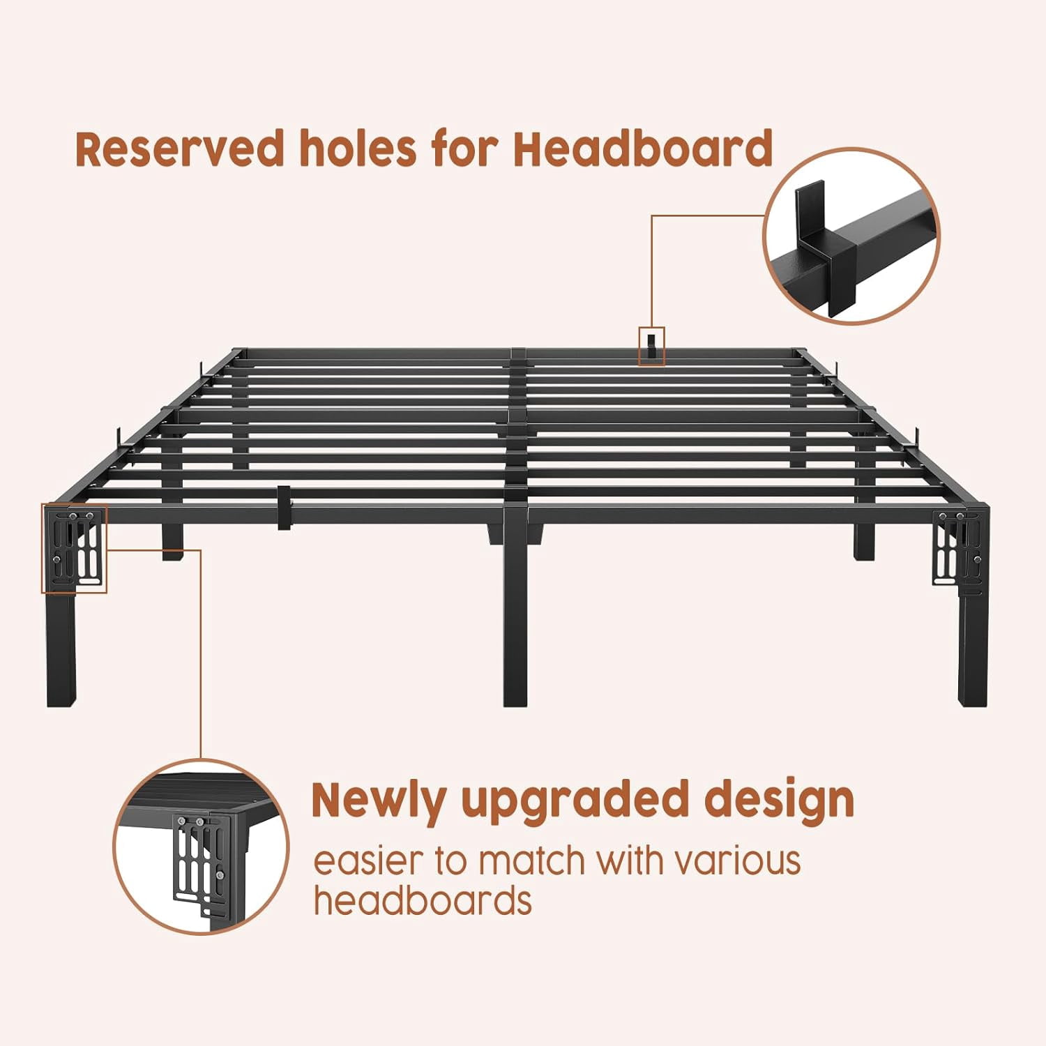 King Bed Frame, 14" High Platform Bed Frame, Heavy Duty Steel Slat Support King Size with Storage Space, Support Up to 800 LBS, No Screws Needed, Easy Assembly (Black)