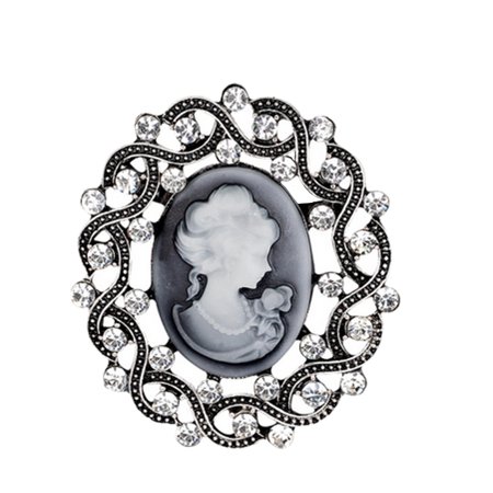 - Crystal Cameo Brooch Pendant Antique Silver Tone Color Woman Classic Style Jewelry BROOCH-2