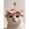 thumbnail image 4 of Cute 3D Flower Crochet Pet Knitted Hat, Ruffled Brim Sun Cap with Adjustable Chin Strap, Lovely Costume Photo Prop for Small Dogs & Cats Daily Birthday Party Wear, 4 of 5