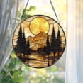 thumbnail image 4 of Mountain Sunset Stained Glass Suncatcher, Nature Landscape Window Hanging, Round Forest Glass Art, Rustic Cabin Decor Gift, 4 of 6