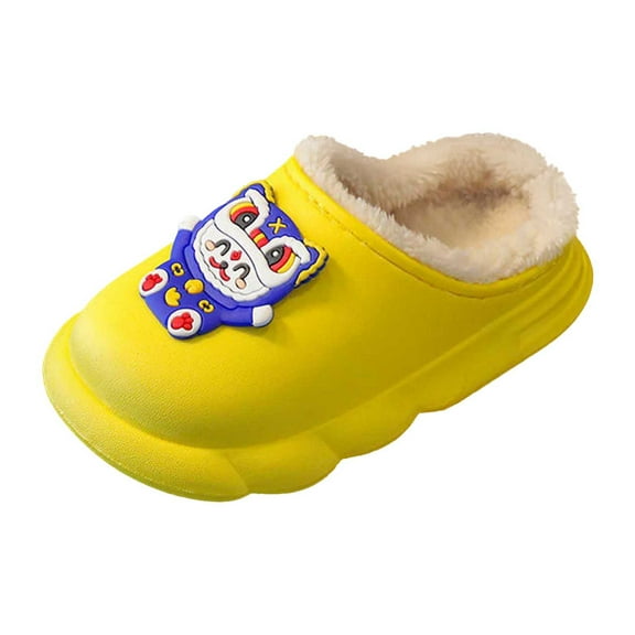 Wdgfv Cotton Slippers for Girls Girls Slippers Warm Winter Indoor Outdoor Soft Sole Shoes For Toddler Kids Cartoon Lined Comfortable Yellow 7-8 Years