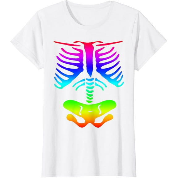 Funky Colourful Rainbow Skeleton Rib Cage Halloween Costume T-Shirt