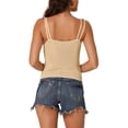 thumbnail image 3 of Unique Bargains Women's Ribbed Knit Crop Spaghetti Strap Camisole Vest Tops, 3 of 6
