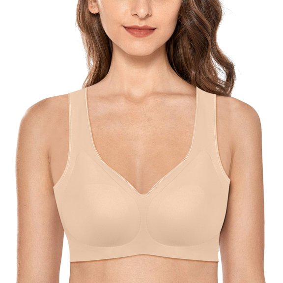 Vedolay Womens Lingerie Wireless Bra Pack, Full Coverage, Leopard Satin, Wirefree Plus-Size Bra,Beige XXL