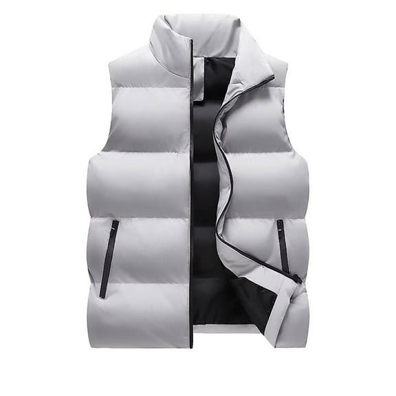 HOOMEUMY Men's Cotton Vest Warm Winter Sleeveless Jacket Lightweight Padded Stand Collar Zipper Closure Outerwear Gray XXXXL
