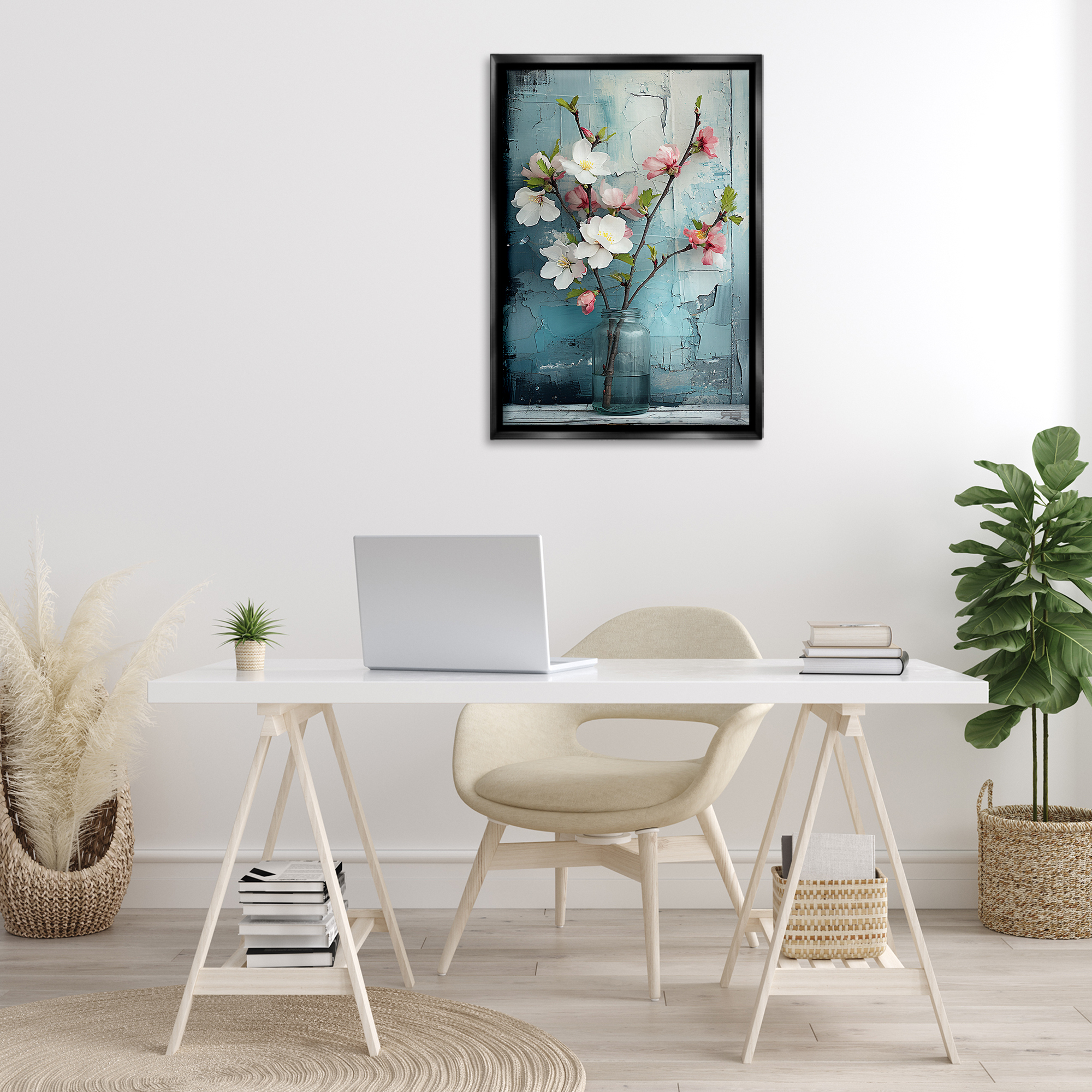 Stupell Industries Distressed Magnolia Vase Botanical & Floral Painting Black Floater Framed Art Print Wall Art, 21 x 31