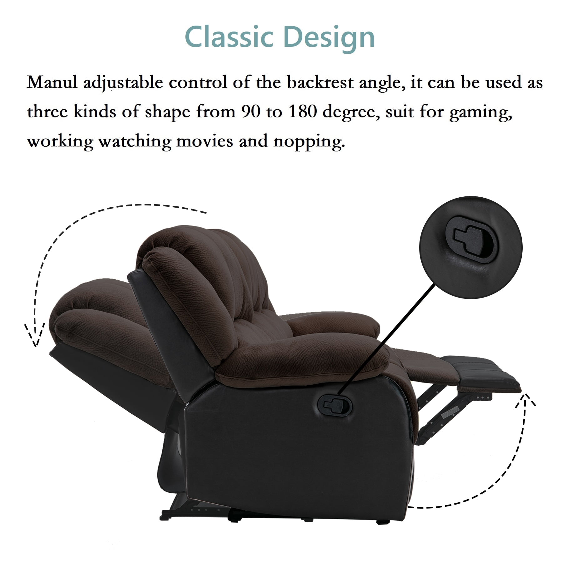 Nathaniel Home Manual Single Recliner Chair, PU Leather Upholstered Couch Sofa, Tufted Reclining Sofa, Plush Scoop Theater Seating, Lounge Chair for Living Room, Brown