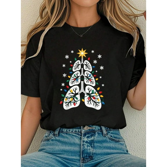 Women Cotton Tshirt Respiratory Therapy Christmas Tree RT Therapist Lungs Xmas T-Shirt Comfort Tshirt Women